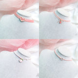 Pink Lace Pearl Heart Choker Necklace for Women