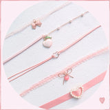 Pink Lace Pearl Heart Choker Necklace for Women