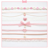 Pink Lace Pearl Heart Choker Necklace for Women