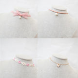 Pink Lace Pearl Heart Choker Necklace for Women