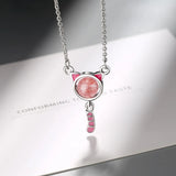 925 Silver Opal Charm Cat Pendant Necklace Girls Gift