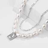 Vintage Double Layer Pearl Necklace Sterling Silver 925 Zircon Pendant