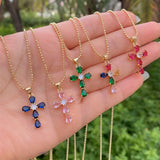 Christian Rainbow Crystal Zircon Jesus Cross Pendant Necklace for Women