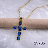 Christian Rainbow Crystal Zircon Jesus Cross Pendant Necklace for Women