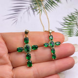 Christian Rainbow Crystal Zircon Jesus Cross Pendant Necklace for Women
