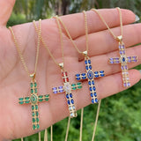 Christian Rainbow Crystal Zircon Jesus Cross Pendant Necklace for Women