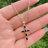 Christian Rainbow Crystal Zircon Jesus Cross Pendant Necklace for Women