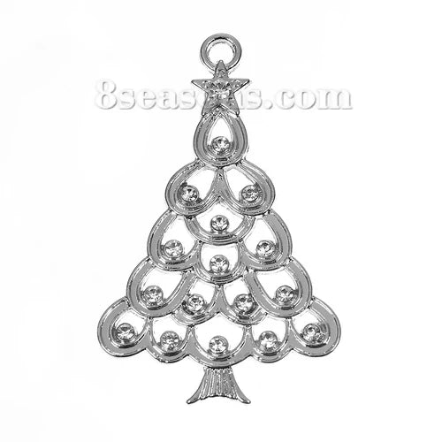 Christmas Tree Pendant Clear Rhinestone Charm for DIY Necklace Jewelry Making