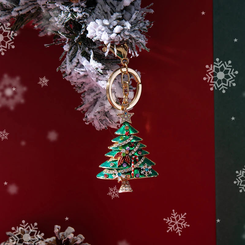 Christmas Tree Star Colorful Crystal Key Chain Green Tree Keychain