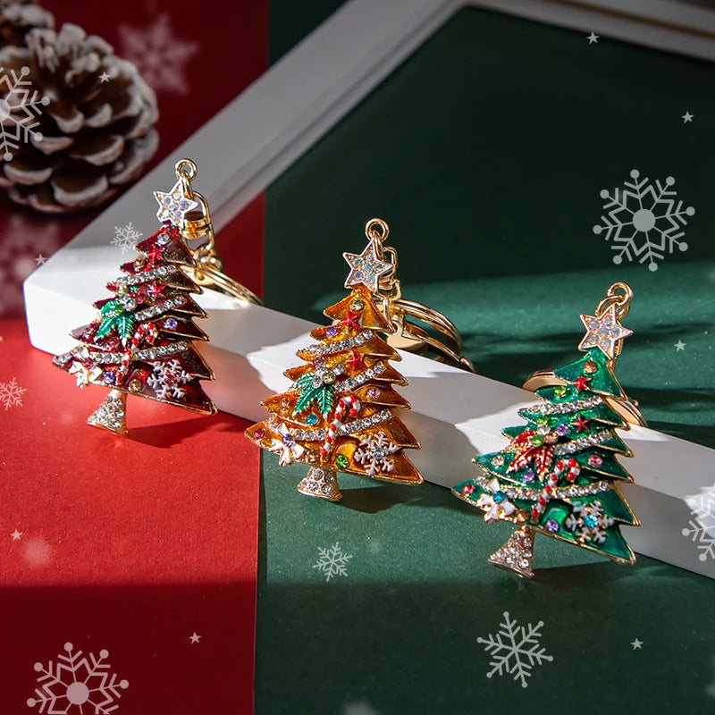 Christmas Tree Star Colorful Crystal Key Chain Green Tree Keychain