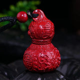 Cinnabar Gourd Pendant Chinese Hand-Carved Necklace
