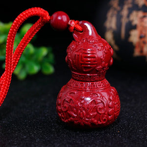 Cinnabar Gourd Pendant Chinese Hand-Carved Necklace