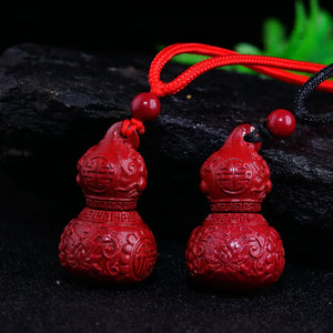 Cinnabar Gourd Pendant Chinese Hand-Carved Necklace