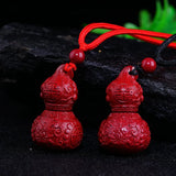 Cinnabar Gourd Pendant Chinese Hand-Carved Necklace