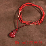 Cinnabar Jade Blessing Bag Pendant Necklace Chinese Hand-Carved Healing