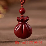 Cinnabar Jade Blessing Bag Pendant Necklace Chinese Hand-Carved Healing