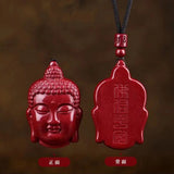 Cinnabar Jade Buddha Pendant Necklace Chinese Healing Luck Gift