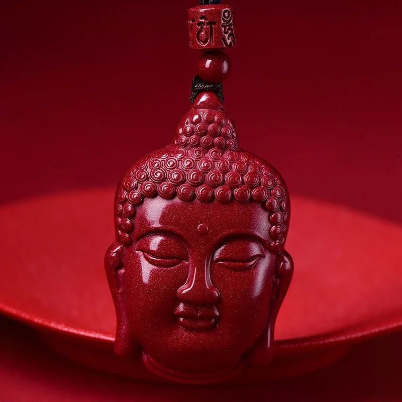 Cinnabar Jade Buddha Pendant Necklace Chinese Healing Luck Gift