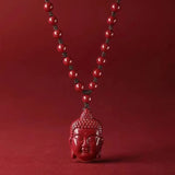 Cinnabar Jade Buddha Pendant Necklace Chinese Healing Luck Gift