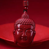 Cinnabar Jade Buddha Pendant Necklace Chinese Healing Luck Gift