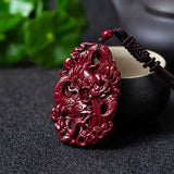 Cinnabar Jade Dragon Pendant Necklace Chinese Healing Luck Gift