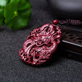 Cinnabar Jade Dragon Pendant Necklace Chinese Healing Luck Gift