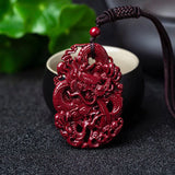 Cinnabar Jade Dragon Pendant Necklace Chinese Healing Luck Gift