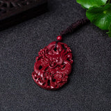Cinnabar Jade Dragon Pendant Necklace Chinese Healing Luck Gift