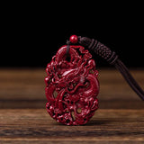 Cinnabar Jade Dragon Pendant Necklace Chinese Healing Luck Gift