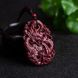 Cinnabar Jade Dragon Pendant Necklace Chinese Healing Luck Gift