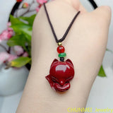 Cinnabar Jade Fox Love Gourd Pendant Necklace Chinese Hand-Carved