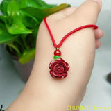 Cinnabar Jade Fox Love Gourd Pendant Necklace Chinese Hand-Carved