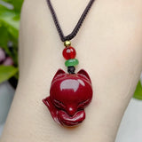 Cinnabar Jade Fox Love Gourd Pendant Necklace Hand-Carved Healing Women Man Gift