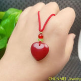 Cinnabar Jade Fox Love Gourd Pendant Necklace Chinese Hand-Carved