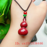 Cinnabar Jade Fox Love Gourd Pendant Necklace Hand-Carved Healing Women Man Gift