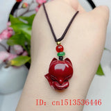 Cinnabar Jade Fox Love Gourd Pendant Necklace Hand-Carved Healing Women Man Gift