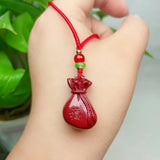 Cinnabar Jade Fox Love Gourd Pendant Necklace Hand-Carved Healing Women Man Gift