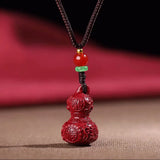 Cinnabar Jade Gourd Pendant Necklace Hand-Carved Luck Gift