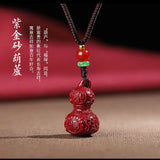 Cinnabar Jade Gourd Pendant Necklace Hand-Carved Luck Gift