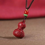 Cinnabar Jade Gourd Pendant Necklace Hand-Carved Luck Gift