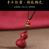 Cinnabar Jade Gourd Pendant Necklace Hand-Carved Luck Gift