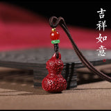 Cinnabar Jade Gourd Pendant Necklace Hand-Carved Luck Gift