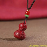 Cinnabar Jade Gourd Pendant Necklace Chinese Hand-Carved Healing Jewelry