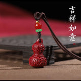 Cinnabar Jade Gourd Pendant Necklace Hand-Carved Luck Gift