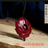Cinnabar Jade Flower Pendant Necklace Chinese Hand-Carved Women Luck Gift