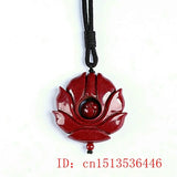 Cinnabar Jade Flower Pendant Necklace Chinese Hand-Carved Women Luck Gift