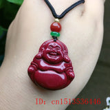 Cinnabar Jade Maitreya Buddha Pendant Necklace Chinese Hand-Carved
