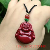 Cinnabar Jade Maitreya Buddha Pendant Necklace Chinese Hand-Carved