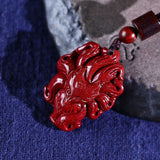 Cinnabar Jade Fox Pendant Necklace Chinese Hand-Carved Healing Luck Gift