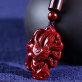 Cinnabar Jade Fox Pendant Necklace Chinese Hand-Carved Healing Luck Gift